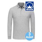 Uniquetrenders Erkek Çocuk 3'Lü Uzun Kol %100 Pamuklu Polo Yaka T-Shirt Günlük Ve Okul Uniforma Okul T-Shirt Gri 14-15 Yaş