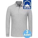 Uniquetrenders Erkek Çocuk 3'Lü Uzun Kol %100 Pamuklu Polo Yaka T-Shirt Günlük Ve Okul Uniforma Okul T-Shirt Gri 8-9 Yaş