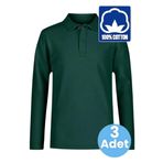 Uniquetrenders Erkek Çocuk 3'Lü Uzun Kol %100 Pamuklu Polo Yaka T-Shirt Günlük Ve Okul Uniforma Okul T-Shirt Haki 14-15 Yaş
