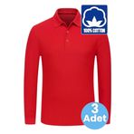 Uniquetrenders Erkek Çocuk 3'Lü Uzun Kol %100 Pamuklu Polo Yaka T-Shirt Günlük Ve Okul Uniforma Okul T-Shirt Kırmızı 11-12 Yaş