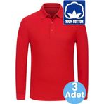 Uniquetrenders Erkek Çocuk 3'Lü Uzun Kol %100 Pamuklu Polo Yaka T-Shirt Günlük Ve Okul Uniforma Okul T-Shirt Kırmızı 12-13 Yaş