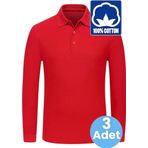 Uniquetrenders Erkek Çocuk 3'Lü Uzun Kol %100 Pamuklu Polo Yaka T-Shirt Günlük Ve Okul Uniforma Okul T-Shirt Kırmızı 9-10 Yaş