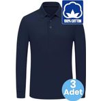 Uniquetrenders Erkek Çocuk 3'Lü Uzun Kol %100 Pamuklu Polo Yaka T-Shirt Günlük Ve Okul Uniforma Okul T-Shirt Lacivert 14-15 Yaş