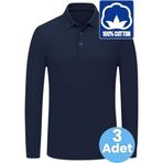 Uniquetrenders Erkek Çocuk 3'Lü Uzun Kol %100 Pamuklu Polo Yaka T-Shirt Günlük Ve Okul Uniforma Okul T-Shirt Lacivert 8-9 Yaş