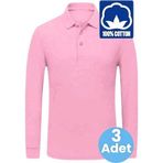 Uniquetrenders Erkek Çocuk 3'Lü Uzun Kol %100 Pamuklu Polo Yaka T-Shirt Günlük Ve Okul Uniforma Okul T-Shirt Pembe 14-15 Yaş