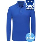 Uniquetrenders Erkek Çocuk 3'Lü Uzun Kol %100 Pamuklu Polo Yaka T-Shirt Günlük Ve Okul Uniforma Okul T-Shirt Saks Mavisi 14-15 Yaş