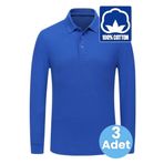 Uniquetrenders Erkek Çocuk 3'Lü Uzun Kol %100 Pamuklu Polo Yaka T-Shirt Günlük Ve Okul Uniforma Okul T-Shirt Saks Mavisi 9-10 Yaş