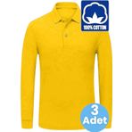 Uniquetrenders Erkek Çocuk 3'Lü Uzun Kol %100 Pamuklu Polo Yaka T-Shirt Günlük Ve Okul Uniforma Okul T-Shirt Sarı 8-9 Yaş