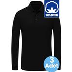 Uniquetrenders Erkek Çocuk 3'Lü Uzun Kol %100 Pamuklu Polo Yaka T-Shirt Günlük Ve Okul Uniforma Okul T-Shirt Siyah 14-15 Yaş