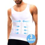 Uniquetrenders Erkek Vücut Şekillendirici Göğüs Ve Göbek Toparlayıcı Sıkılaştırıcı Nefes Alan 3^Lü Atlet Korse Beyaz XL