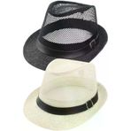 Uniquetrenders GKM-303030 Unisex 2 Li Set Fileli Yazlık Hasır Toka Detaylı Fedora Fötr Şapka