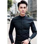 Uniquetrenders Hakim Yaka Slim Fit Nefes Alan Kolay Ütülenen Dört Mevsim Erkek Gömlek Siyah 2XL