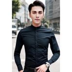 Uniquetrenders Hakim Yaka Slim Fit Nefes Alan Kolay Ütülenen Dört Mevsim Erkek Gömlek Siyah XL