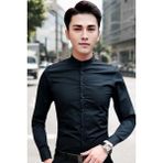 Uniquetrenders Hakim Yaka Slim Fit Nefes Alan Kolay Ütülenen Dört Mevsim Erkek Gömlek - Siyah