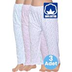 Uniquetrenders Kadın %100 Pamuklu Desenli Emprime Lastikli Uzun Pijama Düz Paçalı Don 3'lü Set AKR-25