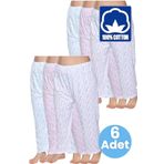 Uniquetrenders Kadın %100 Pamuklu Desenli Emprime Lastikli Uzun Pijama Düz Paçalı Don 6'lı Set AKR-26