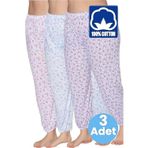 Uniquetrenders Kadın %100 Pamuklu Desenli Emprime Lastikli Uzun Pijama Lastik Paçalı Don 3'Lü Set Beyaz 4XL