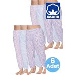 Uniquetrenders Kadın %100 Pamuklu Desenli Emprime Lastikli Uzun Pijama Lastik Paçalı Don 6'Lı Set Beyaz 3XL