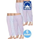 Uniquetrenders Kadın %100 Pamuklu Desenli Emprime Lastikli Uzun Pijama Lastik Paçalı Don 6'Lı Set Beyaz 4XL