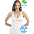 Uniquetrenders Kadın 3'lü Dantel Askı Detaylı V Yaka Atlet Modal Atlet - Beyaz