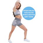 Uniquetrenders Kadın Dikişsiz Melanjlı Fitness Yoga Pilates Sporcu Büstiyer Şort Takımı Beyaz M-L