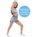 Uniquetrenders Kadın Dikişsiz Melanjlı Fitness Yoga Pilates Sporcu Büstiyer Şort Takımı Beyaz XS-S