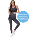Uniquetrenders Kadın Dikişsiz Melanjlı Fitness Yoga Pilates Sporcu Büstiyer Tayt Takımı Lacivert M-L