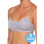 Uniquetrenders Kadın İnce Askılı Pedli Büstiyer Yarım Atlet Sütyen 3'Lü Set Gri 80-85