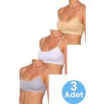 Uniquetrenders Kadın İnce Askılı Pedli Büstiyer Yarım Atlet Sütyen 3'Lü Set Ten - Beyaz - Gri 70-75