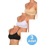 Uniquetrenders Kadın İnce Askılı Pedli Büstiyer Yarım Atlet Sütyen 3'Lü Set Ten - Siyah - Beyaz 80-85