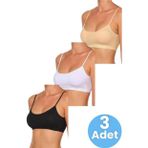 Uniquetrenders Kadın İnce Askılı Pedli Büstiyer Yarım Atlet Sütyen 3'Lü Set Ten - Siyah - Beyaz 80-85