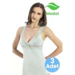 Uniquetrenders KT35363542-6607 Kadın 3'lü Dantel Askı Detaylı V Yaka Atlet Modal Atlet