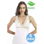 Uniquetrenders KT35363543-6607 Kadın 6'lı Dantel Askı Detaylı V Yaka Atlet Modal Atlet