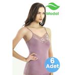 Uniquetrenders KT35363705-6605 Kadın 6'lı V Yaka Dantel Detaylı İp Askılı Atlet Modal Atlet