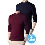 Uniquetrenders TNDG271 2'li Erkek Tüylenmeyen Yarım Boğazlı Triko Kazak Yarım Balıkçı Triko Kazak