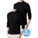 Uniquetrenders TNDG284 2'li Erkek Tüylenmeyen Yarım Boğazlı Triko Kazak Yarım Balıkçı Triko Kazak