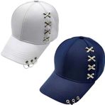 Uniquetrenders Unisex Punk Master Baseball Kep Şapka 2'Li Set Beyaz - Lacivert