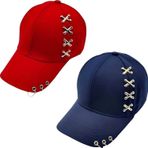 Uniquetrenders Unisex Punk Master Baseball Kep Şapka 2'Li Set Kırmızı - Lacivert