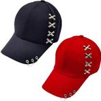 Uniquetrenders Unisex Punk Master Baseball Kep Şapka 2'Li Set Kırmızı - Siyah