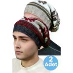 Uniquetrenders VMD224 2'li Erkek Kar Tanesi Desenli Örgü Triko Bere
