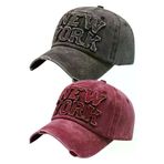 Uniquetrenders VMD667010 Unisex Eskitme New York Nakışlı Ayarlanabilir Beyzbol Kep Şapka 2'li Set