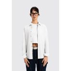 Uniqvibe Beyaz Uzun Kollu Kadın Keten Gömlek - XL
