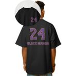 Unisex 24 Black Mamba Kobe Sırt Baskılı Tişört, Oversize Basketbol Temalı T-Shirt - XL - Siyah