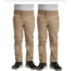 Unisex 2li Çocuk Rahat Kalıp Ribana Bel Canvas Keten Okul Pantolonu 2 Adet - Camel - 11 Yaş