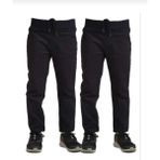 Unisex 2li Çocuk Rahat Kalıp Ribana Bel Canvas Keten Okul Pantolonu 2 Adet - Lacivert - 9 Yaş