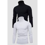 Unisex 2’Li Hazır Paket Siyah - Beyaz Balıkçı Yaka Kaşkorse Şardonlu Slimfit Boğazlı Kazak