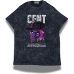 Unisex 50 Cent Baskılı Yıkamalı T-Shirt, Oversize Fifty Cent Rap Temalı Vintage Tişört - Siyah