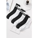 Unisex 6 Çift Düz Siyah-beyaz Tenis Çorap