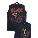 Unisex Ac Dc Sırt Baskılı Yıkamalı Kolsuz Vintage Tişört - Siyah - 2XL