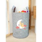 Unisex Ay Yıldız Desenli Bebek Çocuk Odası Düzenleyici Saklama Kutusu Oyuncak Kirli Sepeti 50x40 Cm Gri